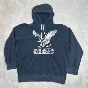 Vintage American Eagle Black Pullover Hoodie Sweatshirt SZ XL with Eagle Graphic
